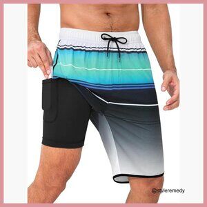 Men's Swim Trunks with Compression Liner Quick Dry 9 Inch Inseam